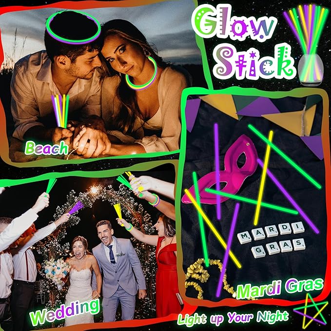 150 pk 8" Green Yellow Purple Glow Sticks Bulk Party Favors, Light up Glow Necklaces & Bracelets in the Dark Party Supplies For Christmas Halloween Birthday Mardi Gras (Green Yellow Purple)
