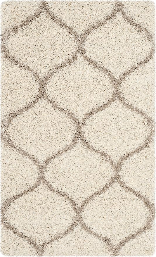 SAFAVIEH Hudson Shag Collection Accent Rug - 2' x 3', Ivory & Beige, Trellis Design, Non-Shedding & Easy Care, 2-inch Thick Ideal for High Traffic Areas in Entryway, Living Room, Bedroom (SGH280D)