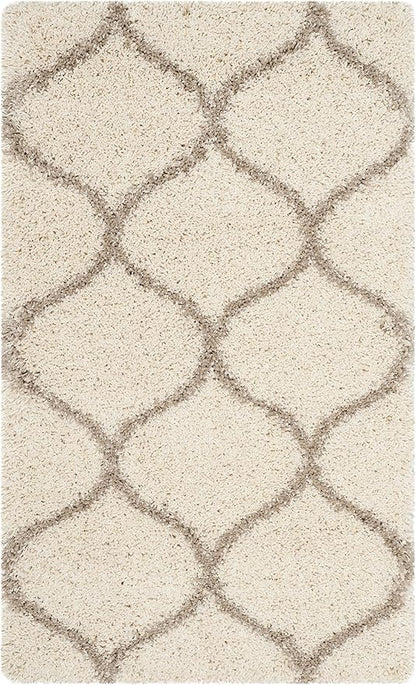SAFAVIEH Hudson Shag Collection Accent Rug - 2' x 3', Ivory & Beige, Trellis Design, Non-Shedding & Easy Care, 2-inch Thick Ideal for High Traffic Areas in Entryway, Living Room, Bedroom (SGH280D)