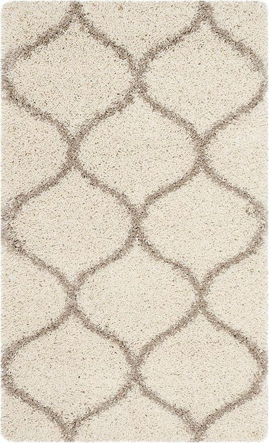 SAFAVIEH Hudson Shag Collection Accent Rug - 2' x 3', Ivory & Beige, Trellis Design, Non-Shedding & Easy Care, 2-inch Thick Ideal for High Traffic Areas in Entryway, Living Room, Bedroom (SGH280D)