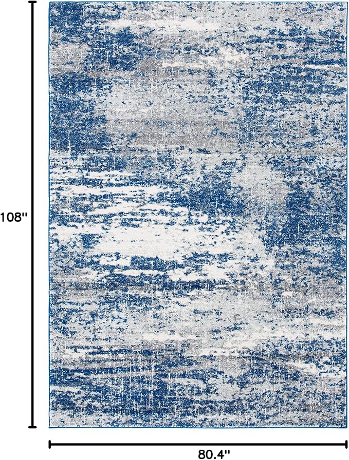 SAFAVIEH Evoke Collection 6'7" x 9' Dark Blue/Grey EVK272L Modern Abstract Non-Shedding Living Room Dining Bedroom Area Rug
