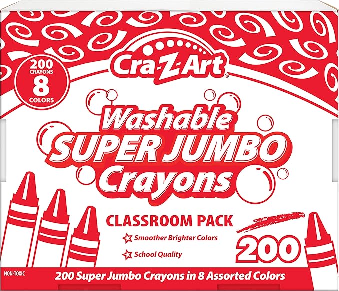 Cra-Z-art Super Jumbo Crayon Bulk Class Pack 200ct 8 Assorted Colors, Back To School Supply List Essential, Bulk Pack for School Supply Rooms and In Class For Teachers