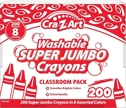 Cra-Z-art Super Jumbo Crayon Bulk Class Pack 200ct 8 Assorted Colors, Back To School Supply List Essential, Bulk Pack for School Supply Rooms and In Class For Teachers