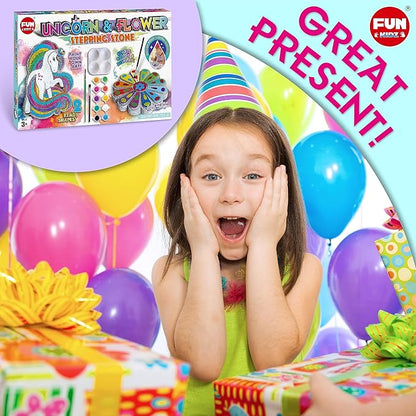 PYO Stepping Stones for Kids, ColorMyWay 2 Pack Unicorn Flower Garden Activities for Girls Boys Ages 3-12 Mosaic Art Kit for Stone Craft