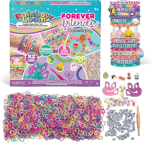 Rainbow Loom: Forever Friends - 3000+ Piece Rubber Band Bracelet Kit, DIY Jewelry, 100 Alpha Beads, 10 Cute-Tique Charms, 2 Happy Looms, Kids Ages 7+