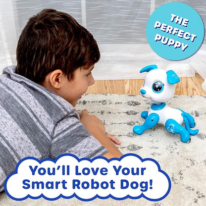 Robo Pets Robot Dog Toy for Girls and Boys - Remote Control Toy Puppy with LEDs, Sound FX, Interactive Hand Motion Gestures, STEM Toys Programmable Treats, Dancing and Walking RC Robot for Kids (Blue)