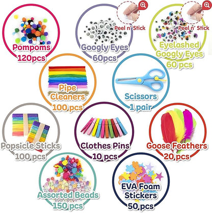 Olly Kids Arts and Crafts Supplies for Kids Girls 4 5 6 7 8 9 10 11 & 12- Ultimate Crafting Supply Carboodle in Portable 3 Layered Plastic Art Box