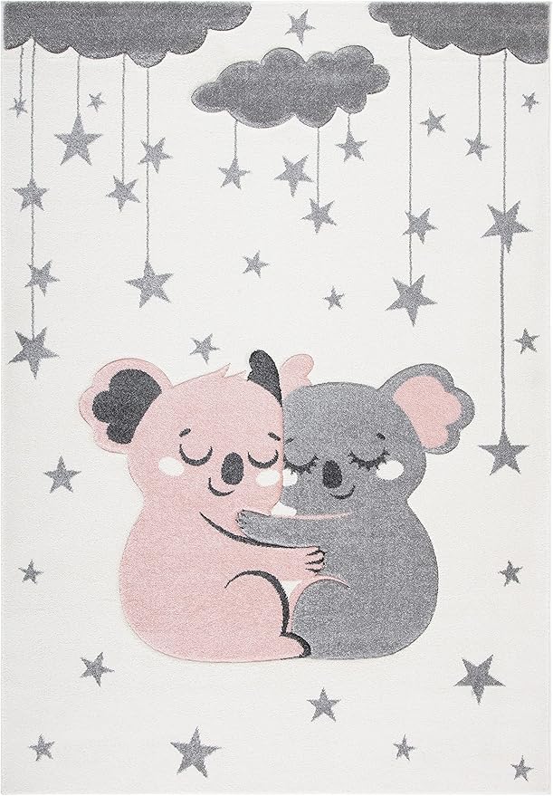 SAFAVIEH Carousel Kids Collection Accent Rug - 2' x 3', Ivory & Pink, Koala Design, Non-Shedding & Easy Care, Ideal for High Traffic Areas for Boys & Girls in Playroom, Nursery, Bedroom (CRK195A)