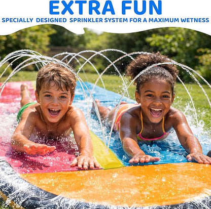 JAMBO Premium 18Ft Budget Slip Splash and Slide, Heavy Duty Water Slide with Advanced Sprinkler System, Backyard Waterslide, Splash Mat, Outdoor Water Toys n Slides for Kids