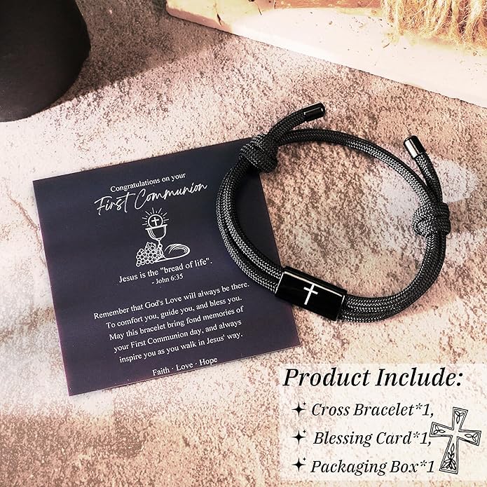 PEALICIOUS First Communion Gifts for Girls Boys, Cute Cross Bracelet as 1st Communion Favors Holy Religious Jewelry Christian Catholic Gifts for Son Daughter Niece, Easter Basket Stuffers for Teen