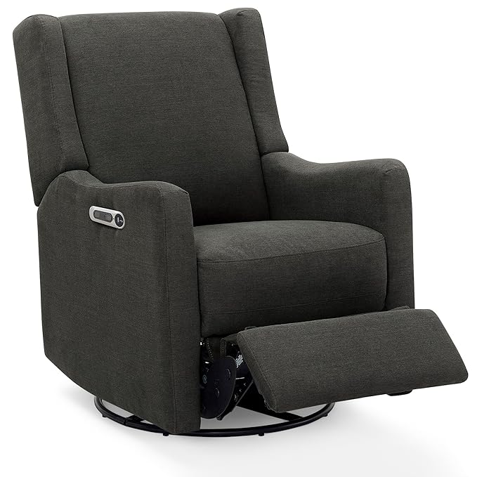 Delta Children Mercer Electronic Power Recliner and Swivel Glider with USB and Type-C Ports in LiveSmart Performance Fabric - Water Repellent & Stain Resistant, Dark Grey