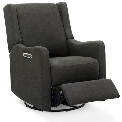 Delta Children Mercer Electronic Power Recliner and Swivel Glider with USB and Type-C Ports in LiveSmart Performance Fabric - Water Repellent & Stain Resistant, Dark Grey