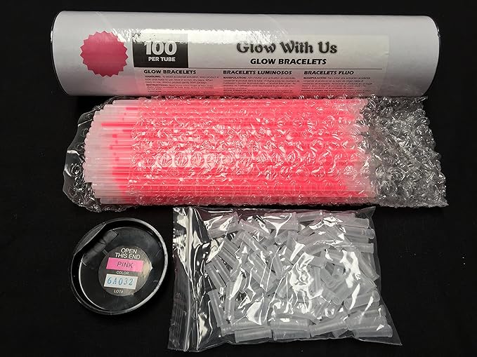 Glow Sticks Bulk Wholesale Bracelets, 2500 8” Pink Glow Stick Glow Bracelets, Bright Color, Glow 8-12 Hrs, Glow Party Favors Supplies, Sturdy Packaging, GlowWithUs Brand