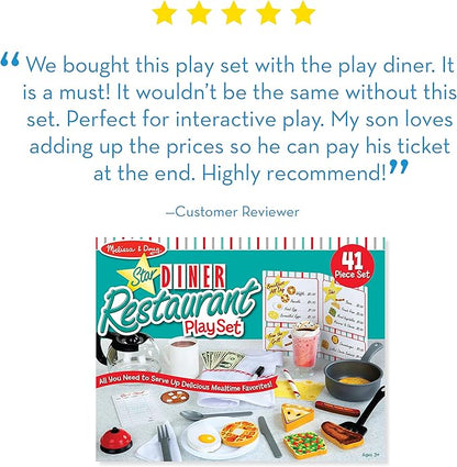 Melissa & Doug Star Diner Restaurant Play Set (41 pcs) - Pretend Play Food, Restaurant Toy Set With Cookware, Utensils For Kids, Diner Playset for Kids And Toddlers, Ages 3+