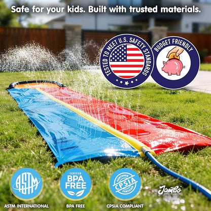 JAMBO Premium 18Ft Budget Slip Splash and Slide, Heavy Duty Water Slide with Advanced Sprinkler System, Backyard Waterslide, Splash Mat, Outdoor Water Toys n Slides for Kids