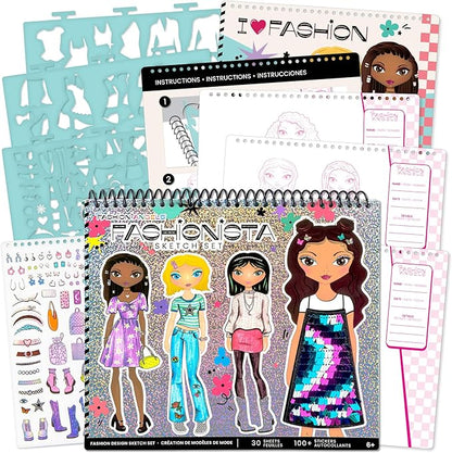Fashion Angels Fashion Design Sketch Portfolio - Sketch Book for Beginners, Sketch Pad with Stencils and Stickers for Kids 6 and Up, Brown(Covers May Vary)