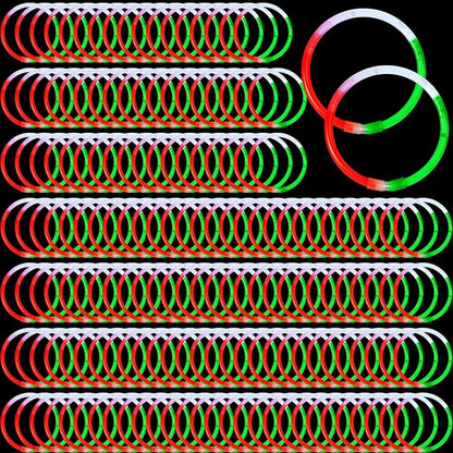 Hanaive 200 Pcs Christmas 8'' Glow Stick Bracelet Bulk Red Green White Glow Stick Bracelet Glow in the Dark Christmas Party Supplies Light up Bracelet for Neon Birthday Memorial Day Favors