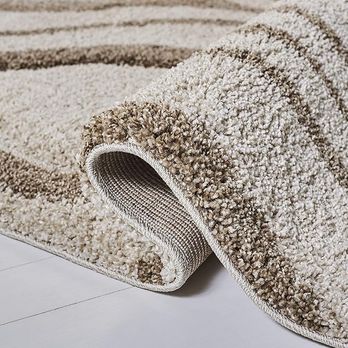 SAFAVIEH Florida Shag Collection Runner Rug - 2'3" x 9', Ivory & Beige, Modern Ogee Design, Non-Shedding & Easy Care, 1.2-inch Thick Ideal for High Traffic Areas in Living Room, Bedroom (SG461-1213)