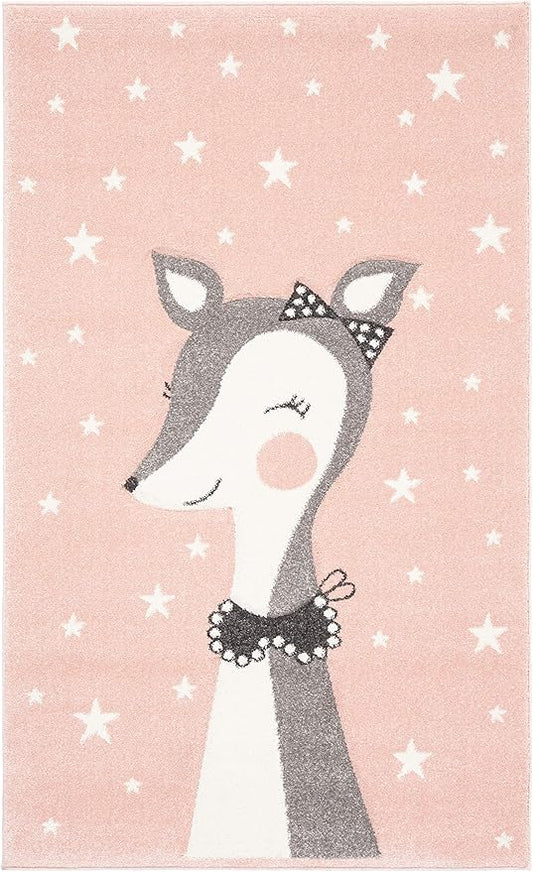 SAFAVIEH Carousel Kids Collection Accent Rug - 2' x 3', Pink & Ivory, Doe Design, Non-Shedding & Easy Care, Ideal for High Traffic Areas for Boys & Girls in Playroom, Nursery, Bedroom (CRK191P)