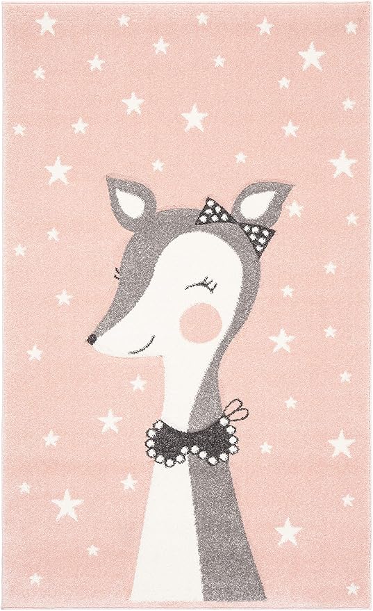 SAFAVIEH Carousel Kids Collection Accent Rug - 2'3" x 4', Pink & Ivory, Doe Design, Non-Shedding & Easy Care, Ideal for High Traffic Areas for Boys & Girls in Playroom, Nursery, Bedroom (CRK191P)