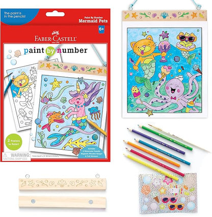 Faber-Castell Paint by Number Mermaid Pets - Kids Watercolor Mermaid Craft for Ages 6-8+