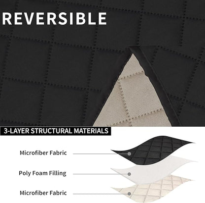 Easy-Going Recliner Sofa Cover, Reversible Couch Cover for 3 Seat Recliner, Split Sofa Cover for Each Seat, Furniture Protector with Elastic Straps for Kids, Dogs, Pets(3 Seater, Black/Beige)
