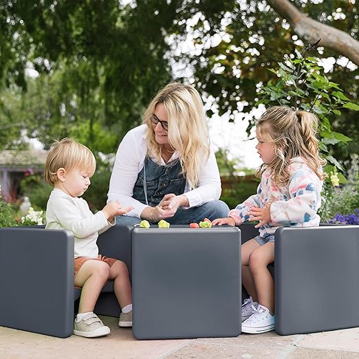 ECR4Kids Tri-Me 3-In-1 Cube Chair, Kids Furniture, Dark Grey