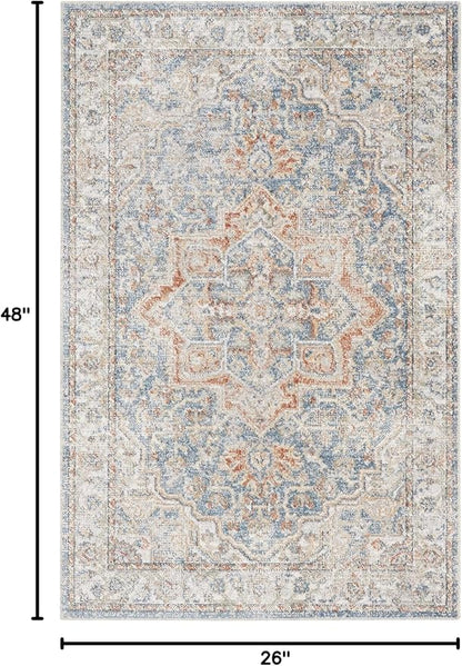 Nourison Astra Machine Washable Traditional Denim Multi 2'2" x 4' Area Rug, Easy Cleaning, Non Shedding, Bed Room, Living Room, Dining Room, Kitchen (2x4)