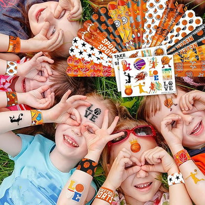 48PCS Basketball Party Favors - 24PCS Tattoos & 24PCS Slap Bracelets - Sport-Themed Birthday Supplies, Decorations, Gifts, Classroom Prizes, Carnival Rewards for Boys & Girls