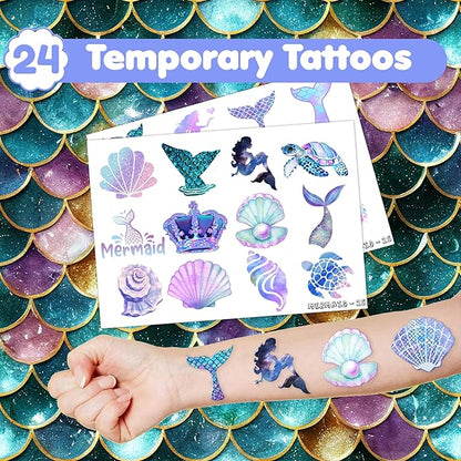 48PCS Mermaid Party Favors - 24PCS Tattoos & 24PCS Slap Bracelets - Undersea Birthday Supplies, Mermaid-Themed Decorations, Classroom Prizes, Gifts for Girls & Boys