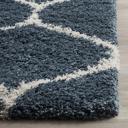 SAFAVIEH Hudson Shag Collection Runner Rug - 2'3" x 6', Slate Blue & Ivory, Trellis Design, Non-Shedding & Easy Care, 2-inch Thick Ideal for High Traffic Areas in Living Room, Bedroom (SGH280L)