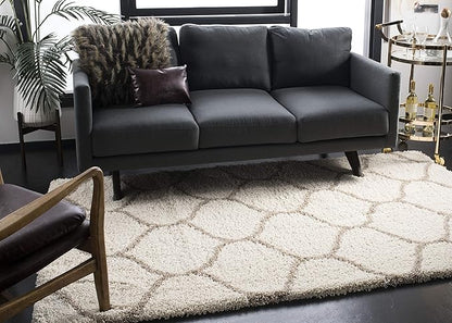 SAFAVIEH Hudson Shag Collection 3' Round Ivory/Beige SGH280D Moroccan Ogee Trellis Non-Shedding Living Room Bedroom Dining Room Entryway Plush 2-inch Thick Area Rug
