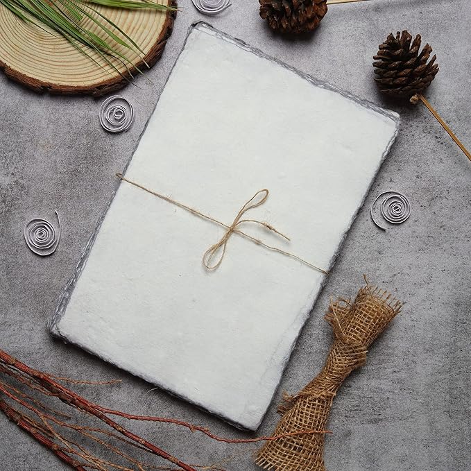 LEATHER VILLAGE Watercolor Paper - 7.5 X 11 inches, 50 Sheets - Mixed Media Watercolor Paper - 150 GSM Thick Deckle Edge Virgin Cotton Handmade Paper - Grey Toned