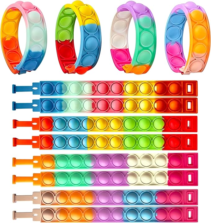 32 PCS Bracelets Glow in The Dark Pop it Fidget Toy, Rainbow Party Favors, Stress Relief Wristband Set, Push Bubbles Sensory Autistic Pack Kids Ages 5 8 12 Adult Student Gift