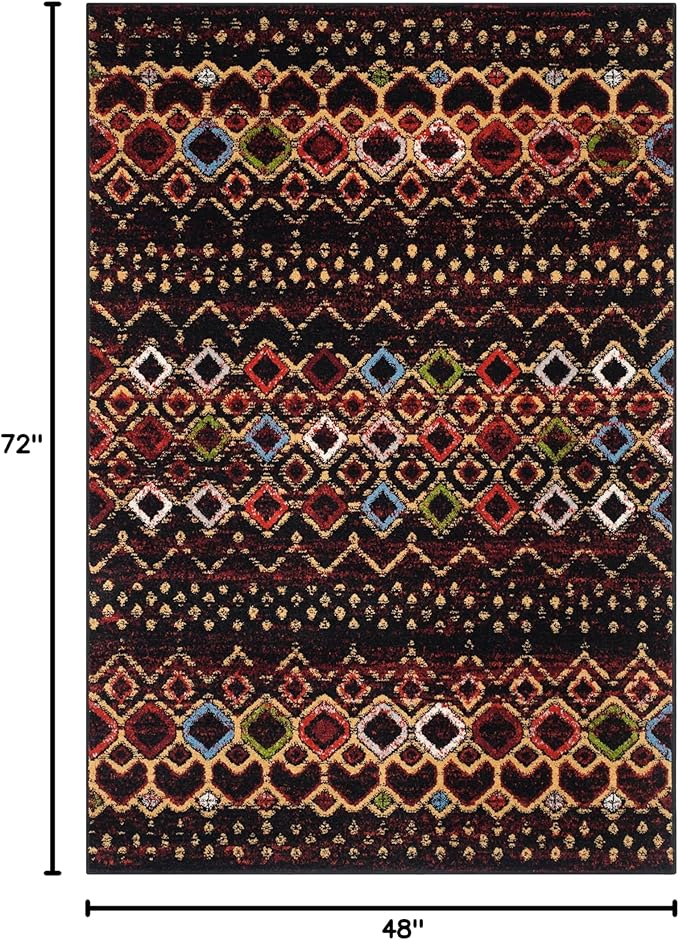 SAFAVIEH Amsterdam Collection Accent Rug - 4' x 6', Black & Multi, Moroccan Boho Design, Non-Shedding & Easy Care, Ideal for High Traffic Areas in Entryway, Living Room, Bedroom (AMS108P)