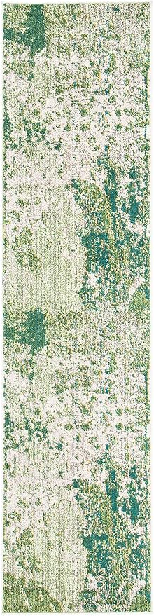 SAFAVIEH Madison Collection Runner Rug - 2' x 8', Green & Ivory, Modern Abstract Design, Non-Shedding & Easy Care, Ideal for High Traffic Areas in Living Room, Bedroom (MAD499Y)
