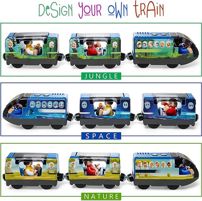 Battery Operated Action Locomotive Toy Train Set for Wooden Train Tracks, (Magnetic)-Compatible with Thomas The Train Toys, Brio Train Set for Toddlers 3-5 and up, Stocking Stuffers for Kids