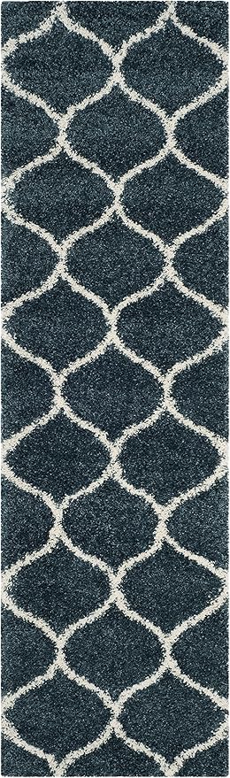SAFAVIEH Hudson Shag Collection Runner Rug - 2'3" x 6', Slate Blue & Ivory, Trellis Design, Non-Shedding & Easy Care, 2-inch Thick Ideal for High Traffic Areas in Living Room, Bedroom (SGH280L)
