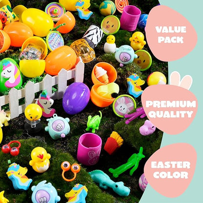 JOYIN 160 PCS Prefilled Easter Eggs with Assorted Toys, Stuffed Egg Hunt Supplies, Basket Stuffers Fillers, Classroom Prizes, Party Favors