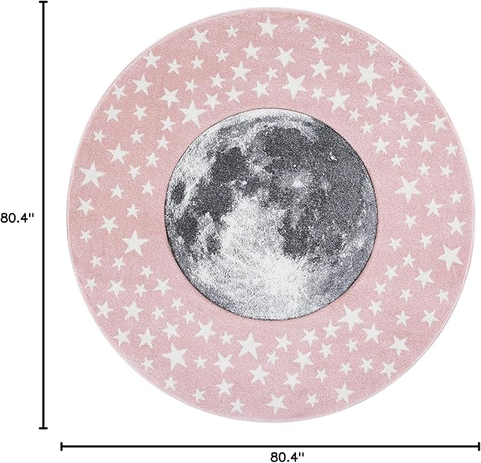 SAFAVIEH Carousel Kids Collection 6'7" Round Pink/Grey CRK135U Moon & Stars Non-Shedding Playroom Nursery Bedroom Area Rug
