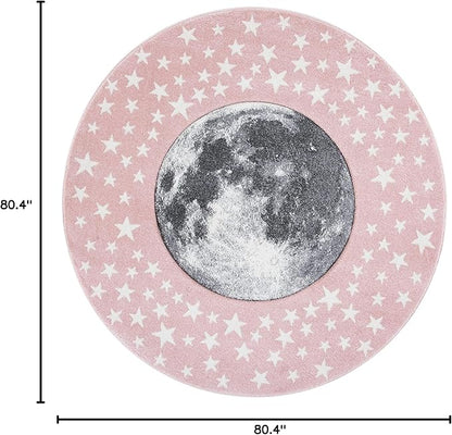 SAFAVIEH Carousel Kids Collection 6'7" Round Pink/Grey CRK135U Moon & Stars Non-Shedding Playroom Nursery Bedroom Area Rug