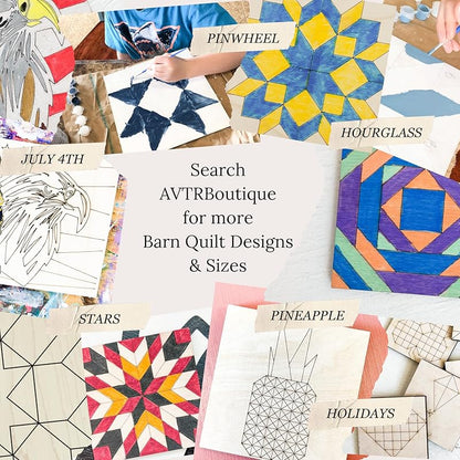 Set of Four 9 Inch Barn Quilt Kit DIY Pattern Unfinished Wood Quilting Block Sign Paintable Crafts for Women, Children, Men, Party (Butterfly, Patchwork Star, Dresden Flower, Starburst) AVTRBoutique