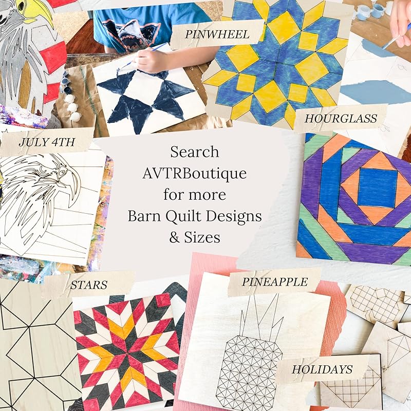 Floral Wooden Barn Quilt Kit Patterns DIY Craft Kits for Adults to Paint, Barn Quilts Sign Block Painting Kit for Party AVTRBoutique (15 inches, Diamond Flower)