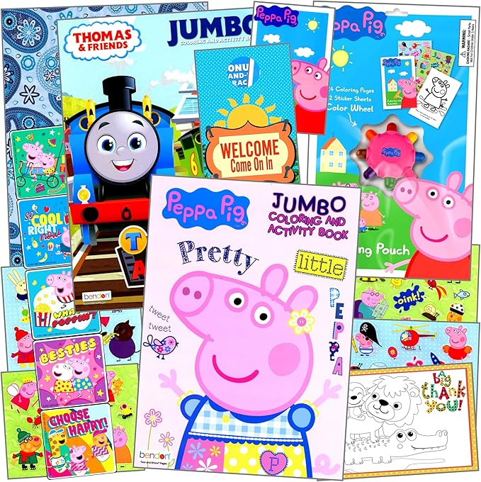 Peppa Coloring Books Stickers Activity Set - Bundle Includes Thomas The Train Coloring Book, Peppa Pig Coloring Book, Stickers, Reward Stickers, and More