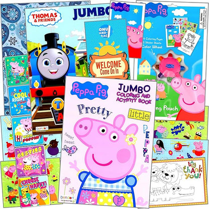 Peppa Coloring Books Stickers Activity Set - Bundle Includes Thomas The Train Coloring Book, Peppa Pig Coloring Book, Stickers, Reward Stickers, and More
