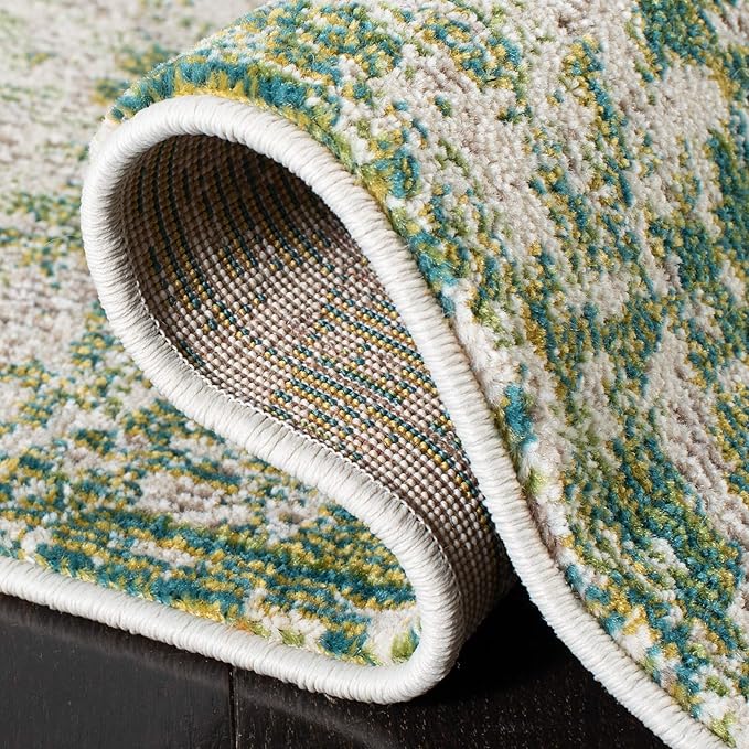 SAFAVIEH Madison Collection 6'7" Square Green / Ivory MAD499Y Modern Abstract Non-Shedding Living Room Bedroom Dining Home Office Area Rug