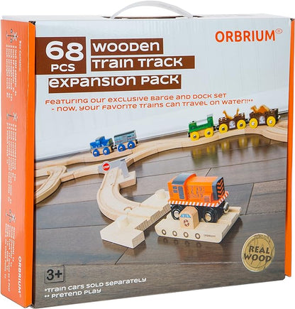 Orbrium Toys 68 Pcs Wooden Train Track Expansion Pack Compatible with Thomas Wooden Train, Brio, Thomas The Tank Engine (68 Pcs)