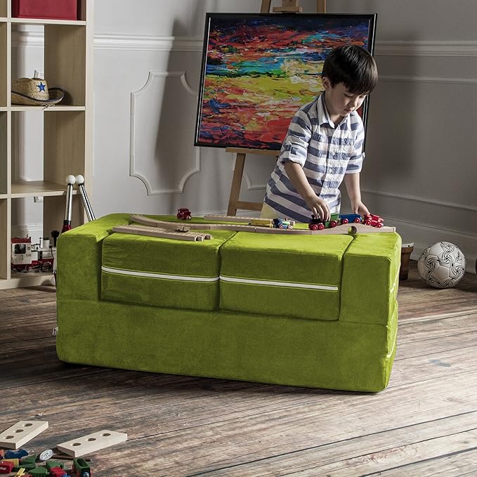 Jaxx Zipline Kids Modular Loveseat & Ottomans/Fold Out Lounger, Lime