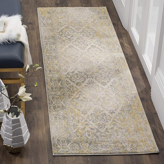 SAFAVIEH Evoke Collection 2'2" x 7' Ivory/Grey EVK264D Distressed Non-Shedding Living Room Entryway Foyer Hallway Bedroom Runner Rug