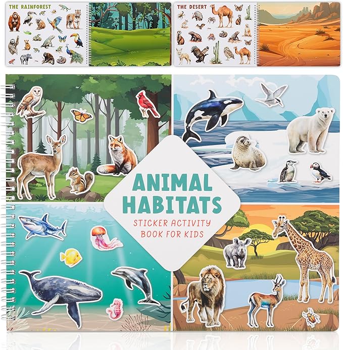 Fun Sticker Book for Toddlers 2-4 Years - Perfect Kids Activity Book with Beautiful Stickers & 12 Reusable Themes for Entertaining Girls & Boys 4-8 While Traveling - Incl. Animal & Coloring Pages